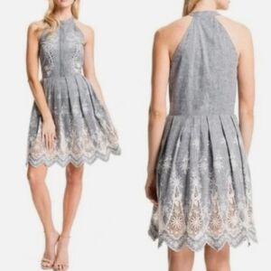 Elegant Gray Lace Halter Dress